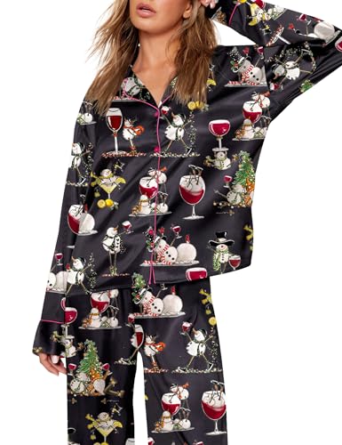 Image of SHESHOW Satin Pajamas Set for Women Set Long Sleeve Button Down Pjs Sets 2 Piece Loungewear Animal Sleepwear XS-XXL