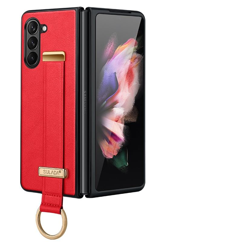 Étui Samsung Galaxy Z Fold 3 anti-rayures rigide rouge avec sangle au dos