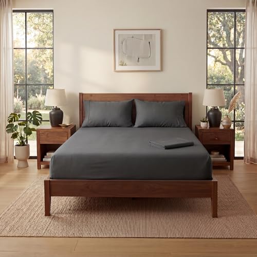 Image of 1000 Thread Count Egyptian Cotton Twin XL Sheet Set - 4 Piece Luxury Bedding, Deep Pocket Sheets Fits 18 inch Mattress, Soft & Breathable, Dark Grey