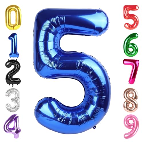 Image of 40 Inch Navy Blue Number 5 Balloon, 5th Blue Birthday Party Decorations