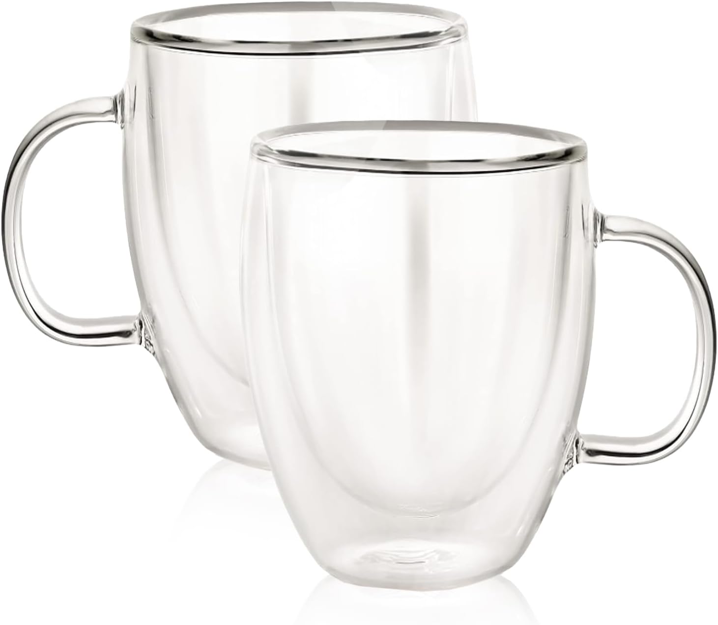 12 Oz Insulated Glass Mugs – Double Wall Coffee Mugs for Tea, Cappuccino, Iced Coffee, Latte, Hot Beverages – Microwave & Dishwasher Safe, Set of 2