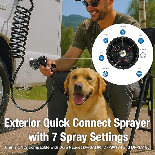 Image of Dura Faucet DF-SA186-BK RV Exterior Quick Connect Spray Faucet with Multi Spray Nozzle (Black)
