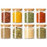 Kit 08 Potes Herméticos de Mantimentos 200ml Pote Redondo de Vidro com Tampa De Bambu Premium