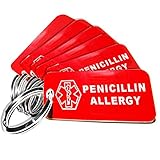 My Identity Doctor - 6 Pre-Engraved Penicillin Allergy Plastic Medical Alert ID Keychains, Small 2.25 x .79 Inch
