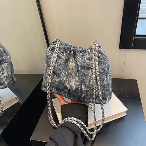 Sequin Purse Sparkly Denim Sequin Purse Drawstring Large Shoulder Bag Trendy Ideal Gifts for Women Girls4