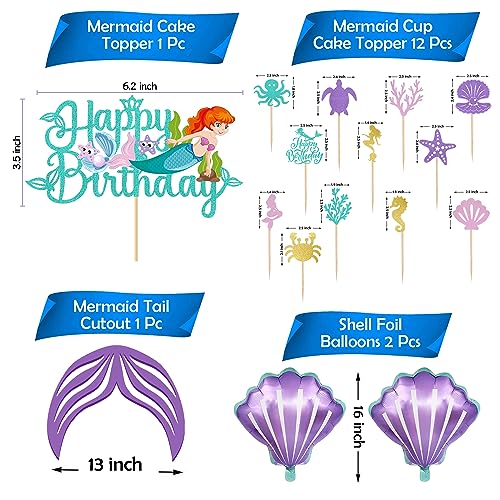 Image of Party Propz Mermaid Theme Birthday Decorations - Large 68Pcs, Birthday Decoration Items For Girl | Mermaid Tail Cutout | Mermaid Cake Topper Combo Set | Mermaid Balloons for Birthday Decoration