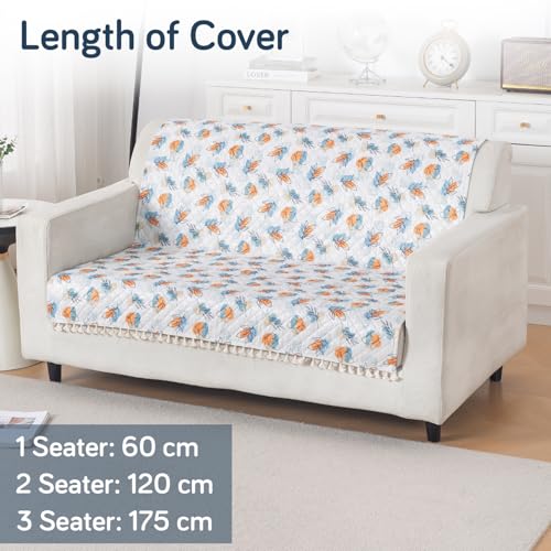 Image of HOKIPO Abstract Petals Quilted Sofa Cover for 2 Seater with Tassels for Seat & Back, 'Tassel Twigs' Series (IN-990-T10)