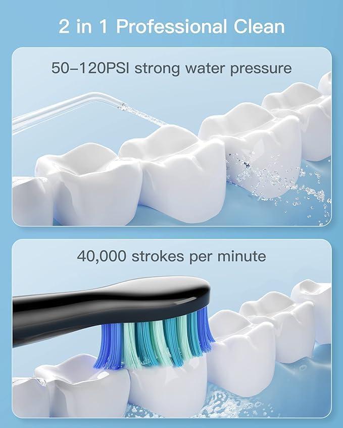 Miniatura 6 de Bitvae R2 Cepillo de dientes eléctrico giratorio para adulto, 5 modos de cepillo de dientes recargable y hilo dental de agua y cepillo de dientes