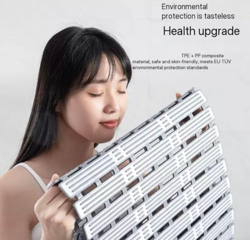 Image of HomeCloud Non-Slip Shower Mat for Bathtub, Anti-Slip Bath Mat with Suction Cups, Drainage Holes & Foot Massage Exfoliating Surface (Vent White L.Grey)