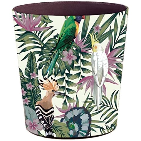 Lingxuinfo Scakbyer Retro Style Small Trash Can Wastebasket, Decorative Trash Can Waste Paper Basket Waste Container Bin for Bathroom, Bedroom, Office and More, 10L Capacity (Parrot Green Leaf) Cover