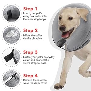 Dog Cone After Surgery, Protective Inflatable Collar, Blow Up Dog Collar, Pet Recovery Collar for Dogs and Cats Soft (Large(12″-18″), Grey)
