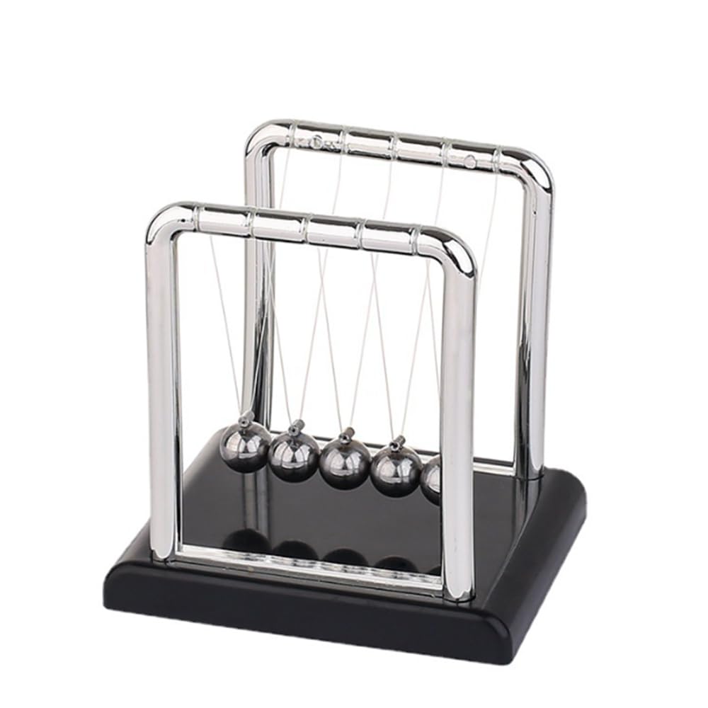 Newtons Cradle Balance Balls,Pendulum Balls with Black Base,Newtons Cradle Pendulum,Desk Decor for Men,Physics Toys,Metal Creative Ornament Crafts,