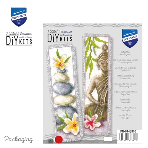 Image of Vervaco Cross Stitch Bookmark Kit Pebbles and Petals 2.4 inch x 8 inch