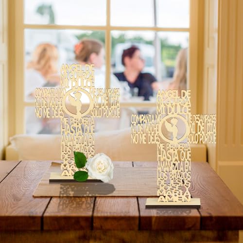 Image of Marsui 16 Pcs Wooden Baptism Centerpieces for Table, Recuerdos De Bautizo para Religious Catholic Table Decor for Christening Communion Baby Shower Wedding Vbs Sunday School Church(Angel with Cross)