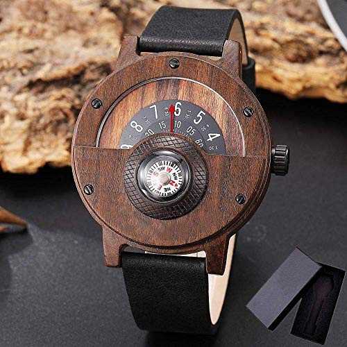 Holzuhr Creative Wood Watch Herren Plattenspieler Kompass Zifferblatt Echt Walnuss Ebenholz Bambus Holzuhren Männlich Braun Schwarz Holz Uhr