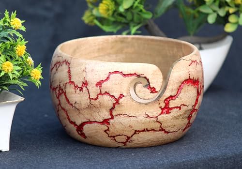 Image of Wooden Yarn Bowl for Knitting, Resin and Wooden Mix Knitting Yarn Holder, Lichtenberg Large Crochet Yarn Holder Best Gift for Knitters