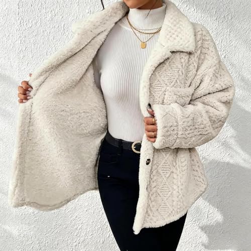 Fleece Jacket for Women Winter Lapel Button Casual Coat with Pockets - image 3