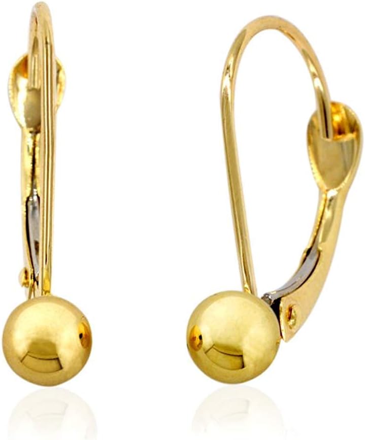 AVORA10K/14K Yellow Gold Polished Ball Lever-back Drop Earrings