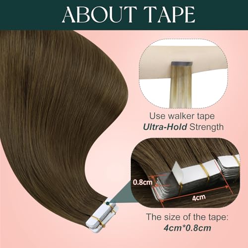Image of Easyouth Tape in Human Hair Extensions Medium Brown Tape in Extensions Human Hair Brown Natural Look 14 Inch 20pcs Hair Extension Real Human Hair Tapes in for Everyday Use