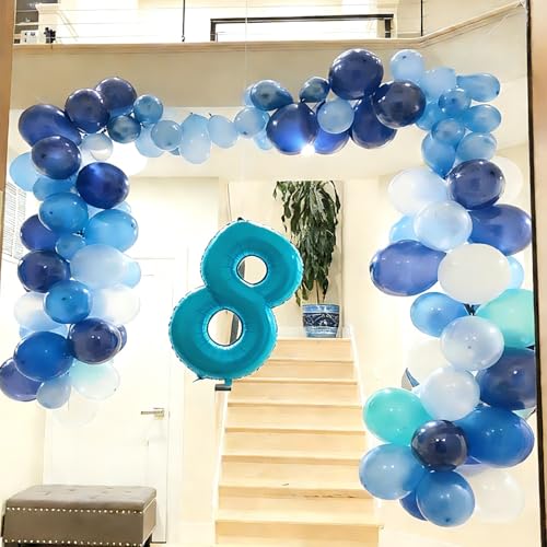 Image of Number Balloons 8 Balloon 40 inch Blue for 8 Birthday Party Decorations | Saturated Color, Large 40 in, With Inflation Straw & Hanging Hole, Great for Men's Party, Back-To-School Season, Pool Party