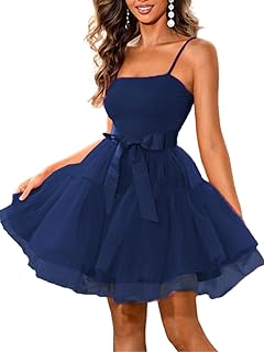 Poofy Short Tulle Dress,Spaghetti Strap Semi Formal Dresses for Women,El...