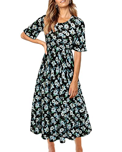 Image of STYLEWORD Womens Summer Casual Short Sleeve Flowy Midi Beach Dress
