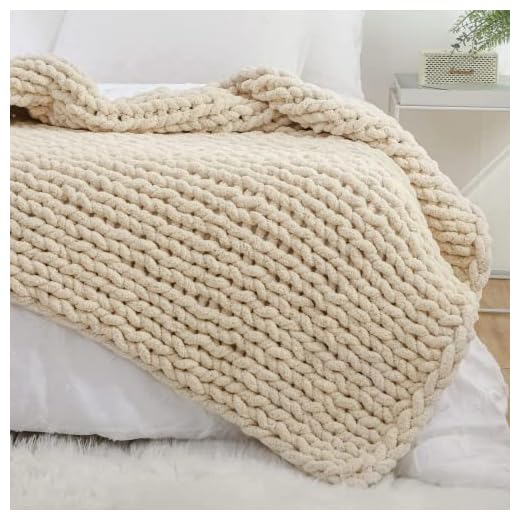 YAAPSU Chunky Knit Blanket Throw 51"x63", Soft Jumbo Chenille Throw Blanket, 100% Hand Knitted Throw Blankets for Couch Bed, Big Thick Yarn Cable Knit Blanket, Large Rope Knot Crochet Blanket (Beige)