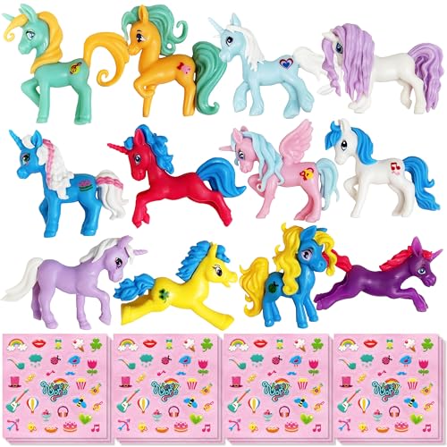 GIFTEXPRESS® 12 pcs Individual Packed Magical Unicorn Ponys Unicorns Figure and Unicorn Stickers Sheets for Girls Birthday Party, Valentine's Day Goodies Bag