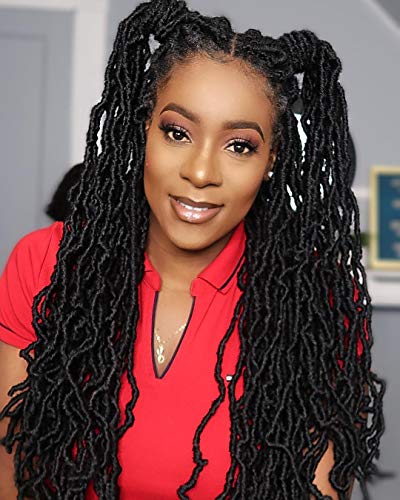 Faux Locs Crochet Hair- 24 inch 6 packs, Knotless Style, Most Natural Faux Locs Crochet Braid, Black Pre-Looped Wavy Twist Crochet Braids Synthetic Braiding Hair Extensions  (24 Inch, 1B)