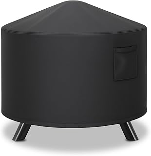 Round Fire Pit Cover, 36 inch Fire Pit Cover with Windproof Drawstring & Waterproof Layer, Full Coverage Fireplace Cover Fit for 33-36 Inches Round Fire Bowl with Mesh Spark Screen