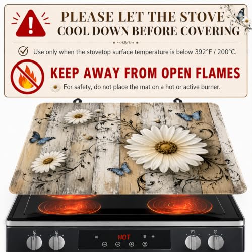 Image of Rustic Daisy Stove Top Cover, 28x20 inch Rubber Cooktop Mat