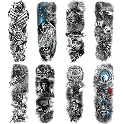 Military Sleeves Temporary Tattoos Full Arm Black Military Tattoo Stickers