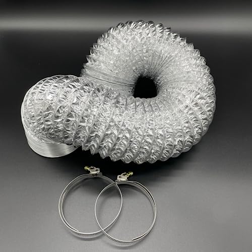 AirTech-UK Premium Aluminium Ducting - 250mm / Dia 10" - with 2 Duct Clamps - Flexible Ventilation for Grow Tents, Dryer Rooms, Kitchen, Restaurant – Durable Construction, High-Temperature Resistance.