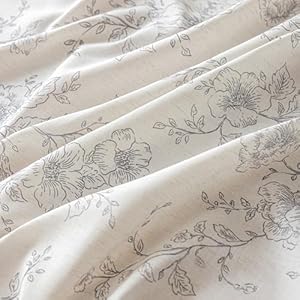   Floral-Linen-Table-Cloth-55-x-84-inch-Rustic-Vintage-Farmhouse-Tablecloth-Gray-Pattern-Printed-on-Cream-Linen-Tablecloth-Rectangle-Burlap-Textured-Fabric-Table-Cover-Home-Decor-Holiday