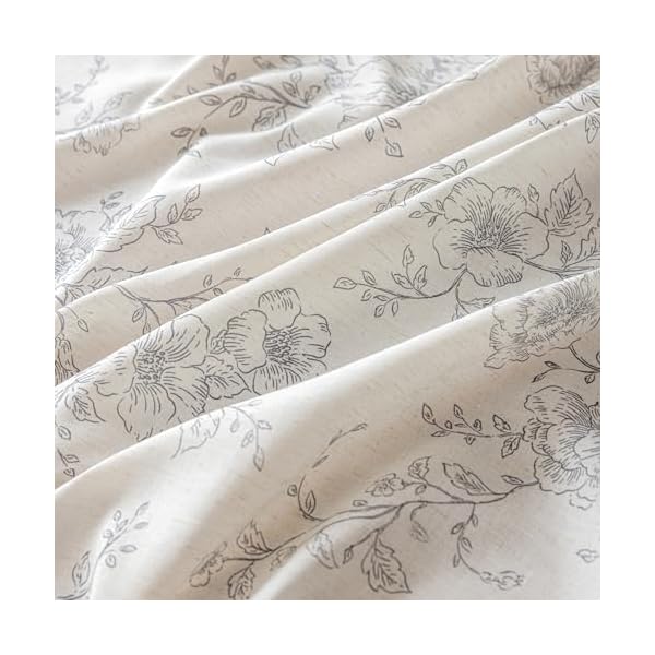   Floral-Linen-Table-Cloth-55-x-84-inch-Rustic-Vintage-Farmhouse-Tablecloth-Gray-Pattern-Printed-on-Cream-Linen-Tablecloth-Rectangle-Burlap-Textured-Fabric-Table-Cover-Home-Decor-Holiday