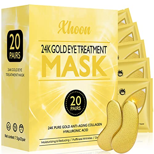 24K Gold Under Eye Patches - 20 Pack Under Eye Mask Amino Acid & Collagen, Under Eye Mask for Face Care, Eye Masks for Dark C