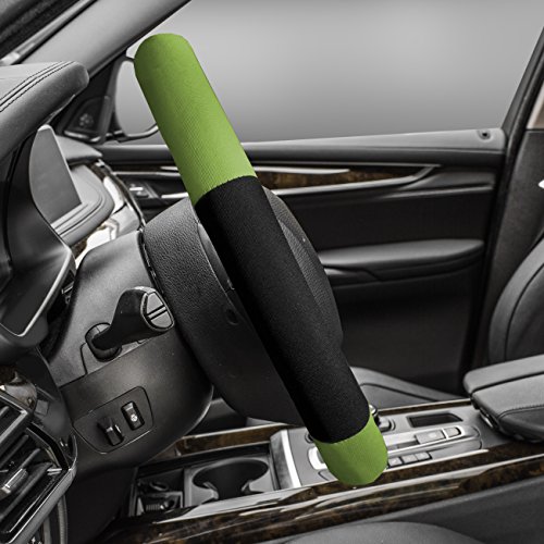 Image of FH Group Universal Fit Modernistic and Seat Belt Pads Combo Set Steering Wheel Cover Fits Most Cars, SUVs Green