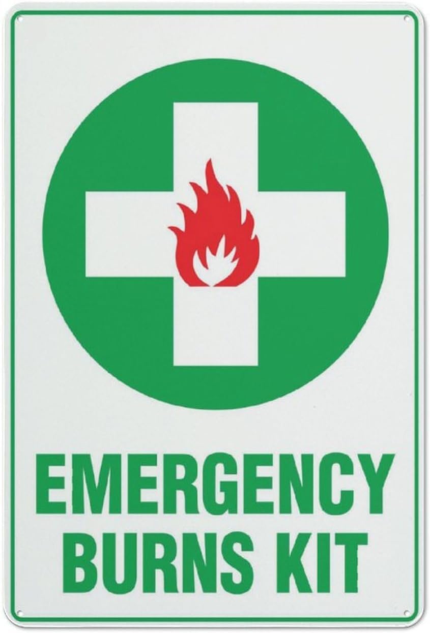 Emergency Burns Kit Rust Free Aluminum Sign - Outdoor Decor with Pre-Drilled Holes for Home, Business Yard - 12x8 Inch​