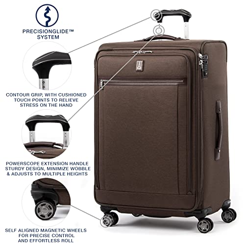 Image of Travelpro Platinum Elite Softside Expandable Checked Luggage, 8 Wheel Spinner Large Suitcase, TSA Lock, Men and Women, Rich Espresso Brown, Checked Large 29-Inch