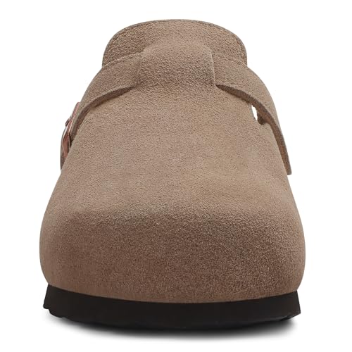 Image of ODOLY Genuine Suede Clogs for Women Men Soft Cork Footbed Leather Mules Comfort Potato Shoes with Arch Support