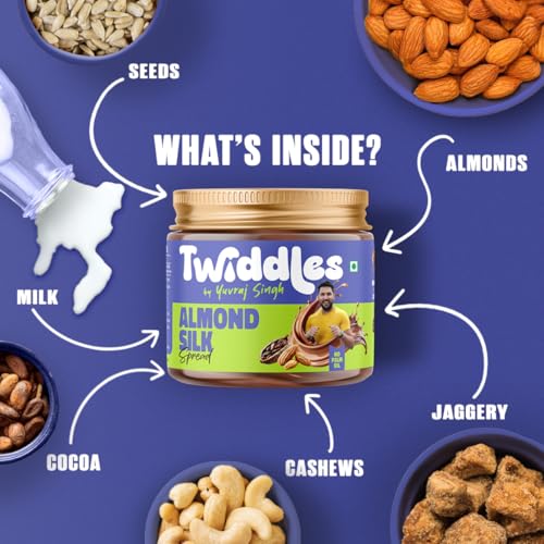 Image of Twiddles Almond Silk Chocolate Spread,100g (Creamy) - 70% Almonds + Cashews & Seeds |17g Protein | No Refined Sugar | No Palm Oil or Preservatives | Gluten-Free | Healthiest Chocolate Spread | Waffles & Pancakes