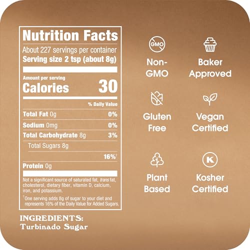 Image of Sugar In The Raw, Granulated Turbinado Cane Sugar Bag, 4 LB | Pure, All-Natural Turbinado Bulk Sugar, Non-GMO Project Verified, Kosher, Vegan and Gluten Free