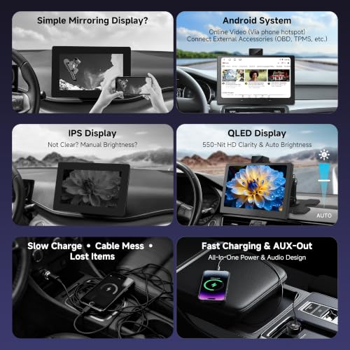 Image of 9.15 inch QLED Wireless CarPlay Screen for Car | Smart Portable Car Display, Dual Wi-Fi, Bluetooth, GPS, OTA Updates, Compatible with Trucks & SUVs