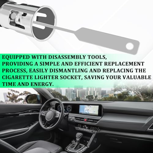 Image of Cigarette Lighter Socket with Removal Tool, 12V Car Cigarette Lighter Power Outlet Socket Adapter Replacement with Disassembly Tool, Compatible with Chevrolet GMC Cadillac Replace OEM#56457