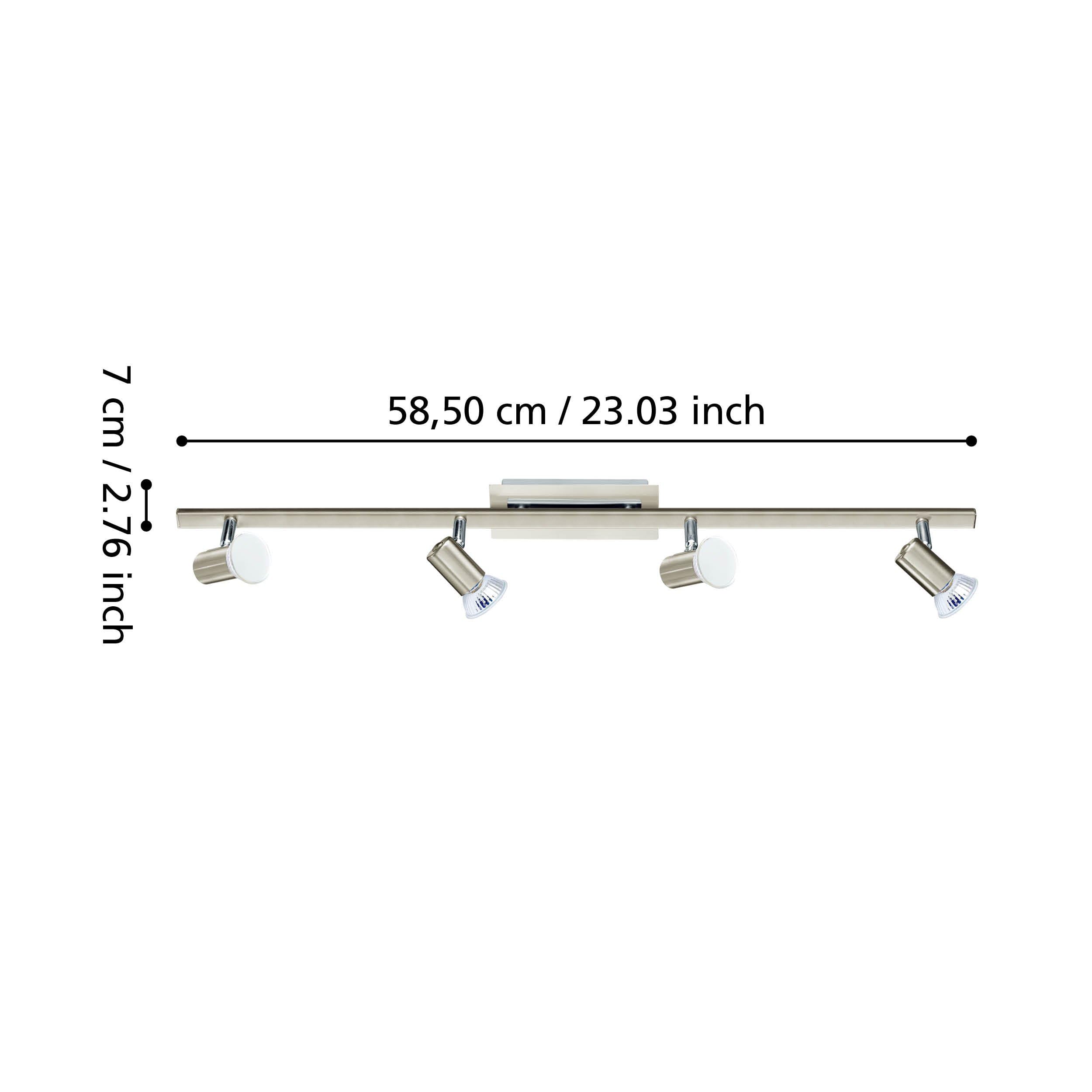 EGLO LED Deckenlampe Rottelo, 4 flammige Deckenleuchte | Deckenstrahler aus Metall, Wohnzimmerlampe in Nickel-Matt, Chrom, Spots inkl. GU10 Leuchtmittel, warmweiß, L 78 cm