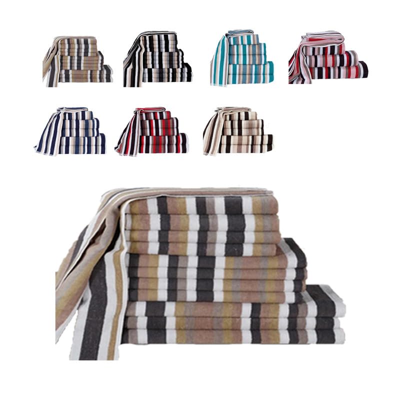 Northern Luxe 100% Egyptian Cotton Royal Victorian Stripe Towel Set – Bale of 6 (3 face towels, 2 hand towels, 1 bath towel) – Mocha– Soft & Highly Absorbent 550 GSM Towels for Home, Gym, or Spa