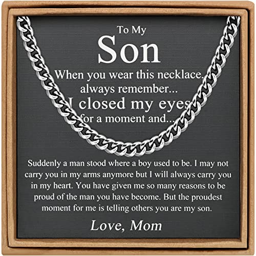 Image of JoycuFF Mens Cuban Link Chain Necklace for Son from Dad Mom Stainless Steel 6MM Hip Hop Birthday Granduation Jewelry for Men