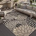 HUGEAR 5'x8' Outdoor Rug Waterproof Plastic Straw Rugs Brown Reversible Floral Mat Floor Carpet for Camping RV Deck Entryance Porch Picnic Balcony Beach Backyard