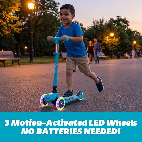 Image of SKIDEE Kick Scooter for Kids Ages 3-5 | Foldable 3 Wheel Scooter with Lean-to-Steer, Adjustable Height, Removable Seat & LED Light Wheels | Toddler Scooter Up to 12 Year Old Boys /Girls
