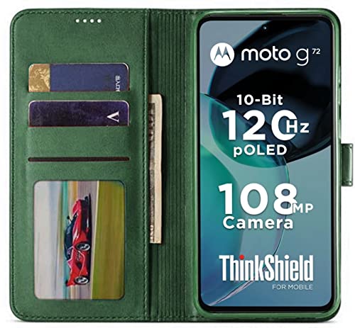 Image of SHINESTAR Motorola Moto G72 Flip Back Cover | PU Leather Flip Cover Wallet Case with TPU Silicone Case Back Cover for Motorola Moto G72 - Unique Green